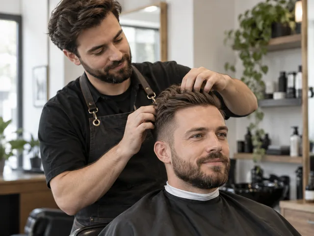 Un barbiere al lavoro in salone
